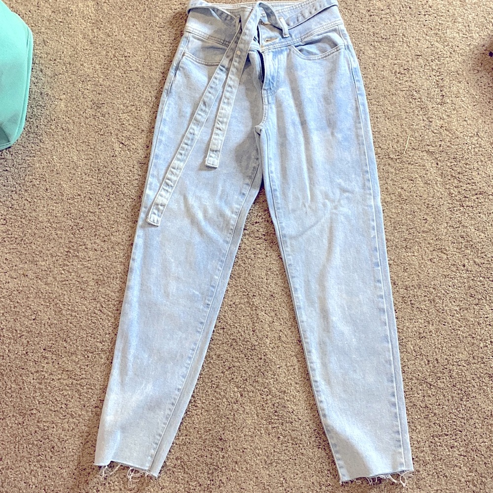 Mom jeans with tie belt